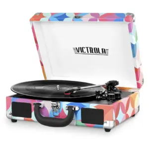 Victrola Bluetooth Suitcase Record Player with 3-speed Turntable | Multi (Geometric)
