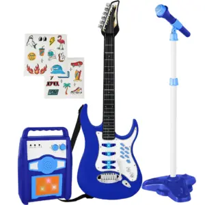 Best Choice Products Kids Electric Musical Guitar Toy Play Set w/ 6 Demo Songs | Whammy Bar | Microphone | Blue