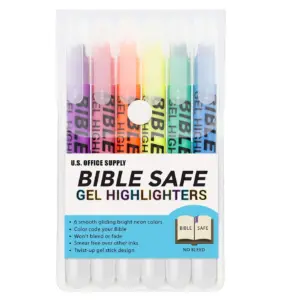 U.S. Office Supply Bible Safe Gel Highlighters | 6 Count Bright Neon Fluorescent Highlight Colors | Multicolor Pack of 6