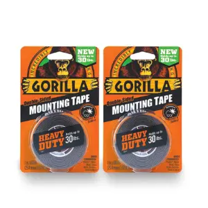 Gorilla Heavy Duty Double Sided Mounting Tape | 1 Inch x 60 Inches | BlackPack of 2 | 2 Pack