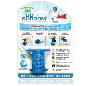 TubShroom Revolutionary Hair Catcher Drain Protector for Tub Drains (No More Clogs) Blue