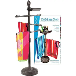 O2COOL Bronze Finish Pool and Spa Valet | Adjustable Pool and Patio Towel Rack Stand | Pool Accessories | Weighted Base Outdoor Pool Rack