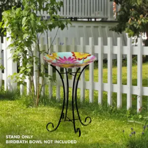 Alpine Corporation 25-Inch Foldable Metal Outdoor Bird Bath Stand | Black