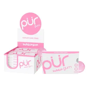 PUR Gum | Aspartame Free | Sugar Free and 100% Xylitol | Bubblegum Chewing Gum | 9 Pieces | Pack of 12