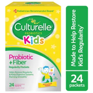 Culturelle Probiotics Kids Probiotic + Fiber Daily Ready-to-Mix Supplement | Digestive Regularity Support for Children | No Flavor Added | 60 Packets