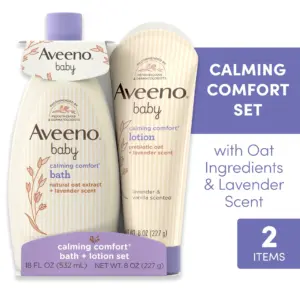 Aveeno Baby Calming Comfort Bedtime Unisex Infant Baby Gift Set with Wash & Lotion | Lavender Scent | 2 Items