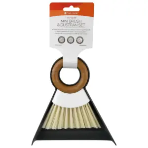Full Circle Tiny Team Mini Brush and Dustpan Set Gray and White Bamboo | recycled plastic | silicone | rubber Material