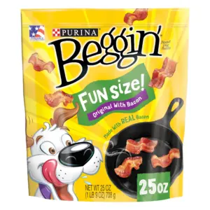 Purina Beggin' Strips Small Dog Treats Fun Size Original with Real Bacon Flavor Chews | 25 Ounce Pouch