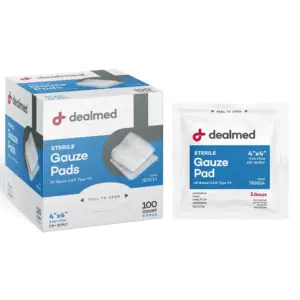 Dealmed 4’’ x 4’’ Sterile Gauze Pads | 12-Ply Individually Wrapped Medical Pads for Wound Care | First Aid Kits | Medical Facilities 100/Box (Pack of 1) | 4 x 4 | 4 x 4 (Box)
