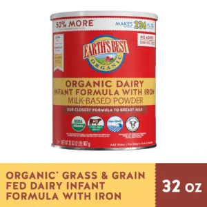 Earth's Best Organic Dairy Powder Baby Formula with Iron DHA and ARA | 32 Ounce Canister | Single