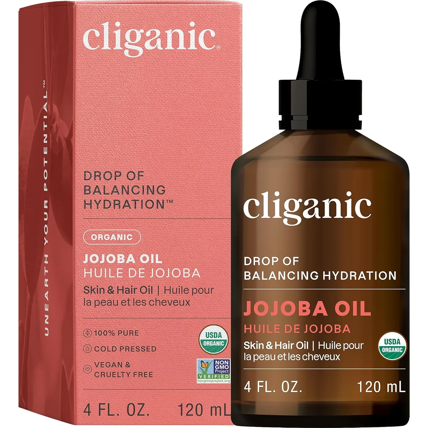 Cliganic Organic Jojoba Oil | 100% Pure (4oz) | Moisturizing Oil for Face | Hair | Skin and Nails | Natural Cold Pressed Hexane Free | Base Carrier Oil