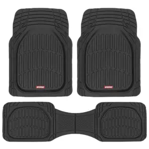 FlexTough Contour Liners Deep Dish 3 pc Rubber Floor Mats with Traction Grips Car Accessories (Black) (Premium Edition)