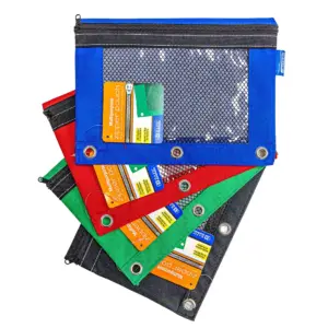 BAZIC 3 Ring Pencil Pouch | Mesh Window | Assorted Color | 4-Pack | Classic Colored Assortment