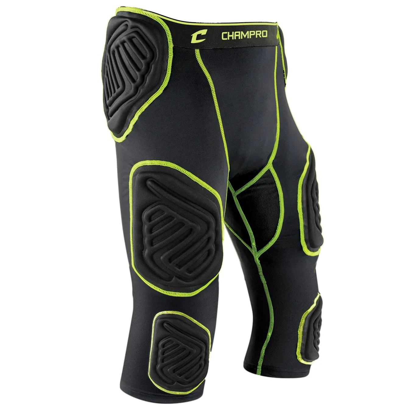 Champro Sports Bull Rush 7-Pad Integrated Football Girdle | Compression Fit | M | Youth | Black