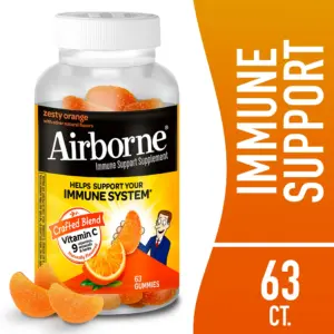 Airborne 750mg Vitamin C Immune Support Gummies | Multivitamin Supplement | Zesty Orange Flavor | 63 ct