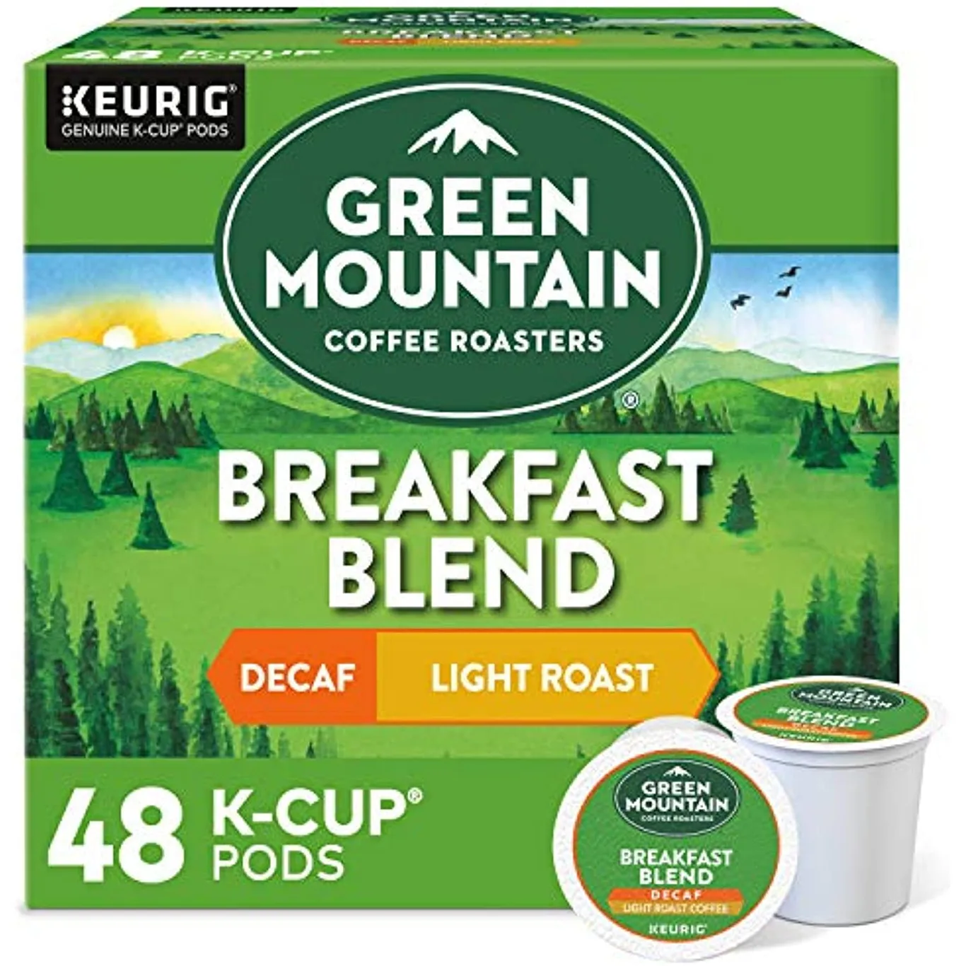 Green Mountain Coffee Roasters Breakfast Blend Decaf Keurig Single-Serve K-Cup pods | Light Roast Coffee | 72 Count