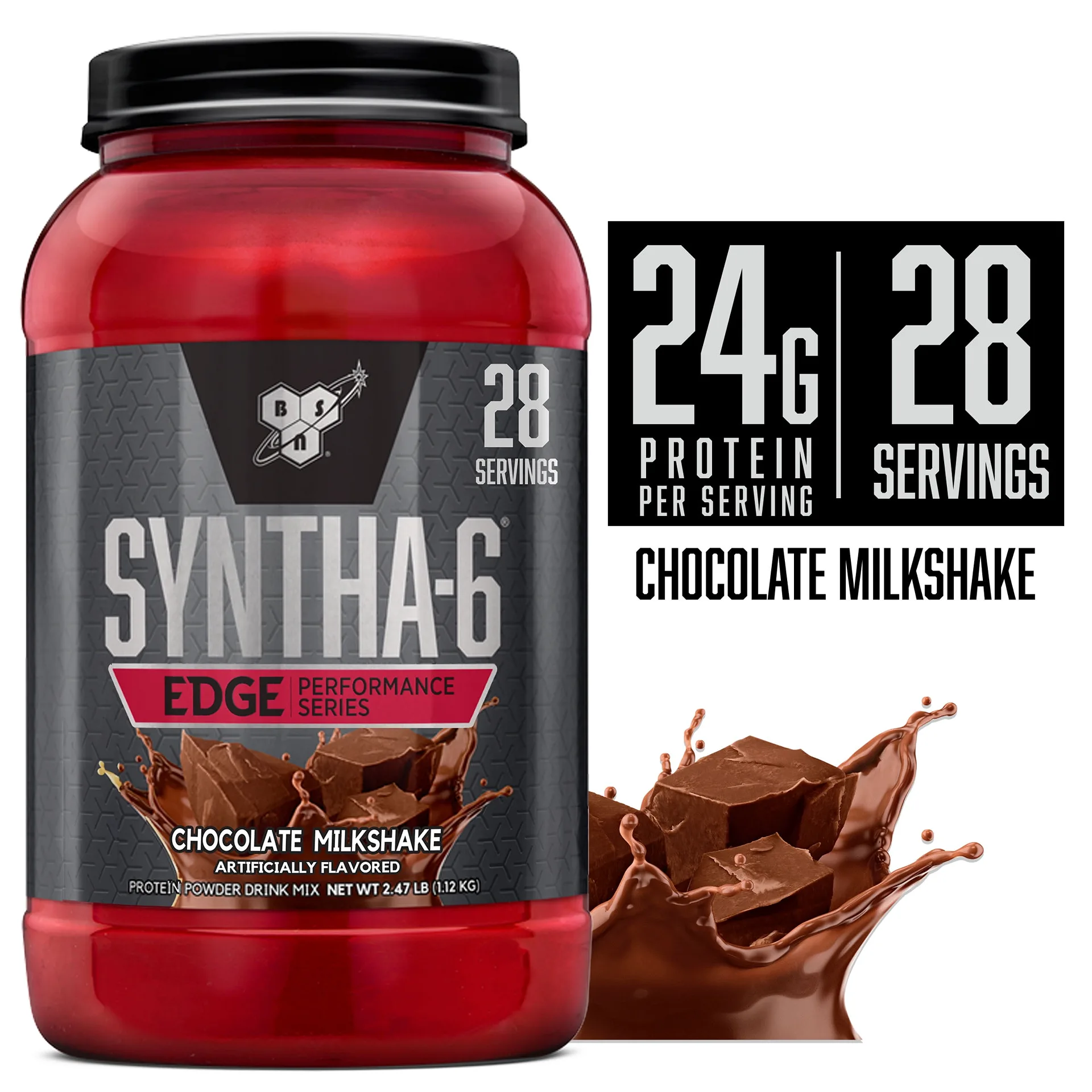 BSN SYNTHA-6 Edge Protein Powder | Chocolate Protein Powder with Hydrolyzed Whey | Micellar Casein | Milk Protein Isolate | Low Sugar | 24g Protein | Chocolate Milkshake | 28 Servings
