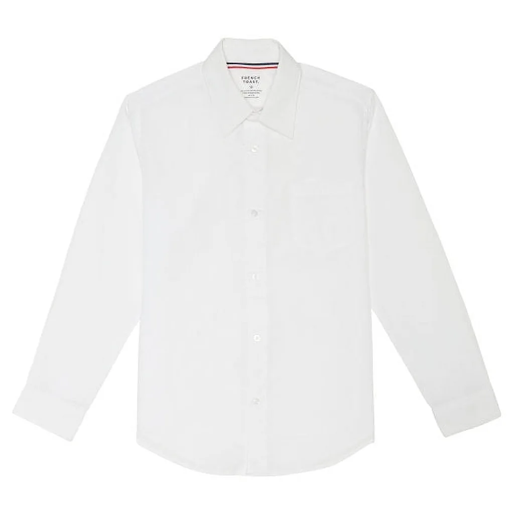 French Toast Boys School Uniform Long Sleeve Classic Button-Up Dress Shirt | Sizes 4-20 and Husky | White