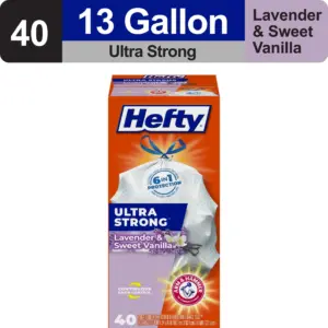 Hefty Ultra Strong 13 Gallon Trash Bags | Tall Kitchen Trash Bags 13 Gallon Size | Drawstring Closure | Continuous Odor Control | White | Lavender & Sweet Vanilla Scent | 40 Bags ( Pack of 2 )