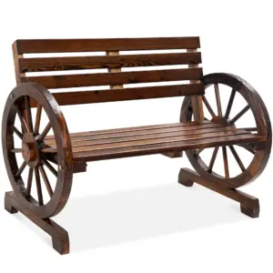 Best Choice Products 2-Person Wooden Wagon Wheel Bench for Patio | Garden | Outdoor Lounging w/ Rustic Design | Brown