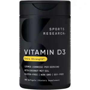 Sports Research SR Vitamin D3 5000 IU with Coconut MCT Oil | High Potency Vitamin D Supplement (360 Softgels) | 360 ct | 1