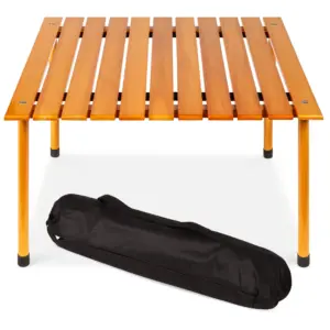 QISHENSHUI 28x28in Foldable Indoor Outdoor All-Purpose Portable Wooden Table for Picnics | Camping | Beach | Tailgating | Patio | Kitchen | Living Room w/Carrying Case | Brown