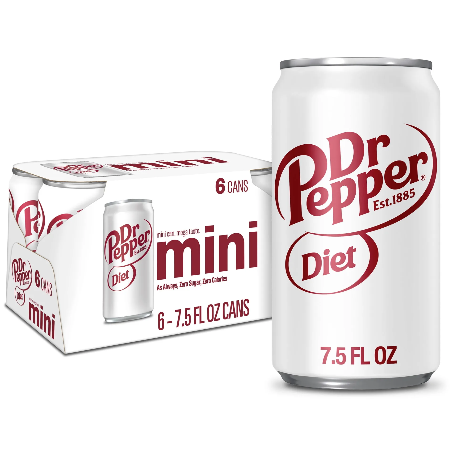 Diet Dr Pepper Soda Pop | 7.5 fl Ounce | 6 Pack Cans