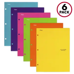 Five Star Four-Pocket Portfolio | 8 1/2 x 11 | Assorted Colors | Trend Design | 6/Pack -MEA38056