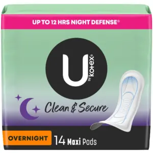 U by Kotex Clean and Secure Overnight Maxi Pads | 14 Count