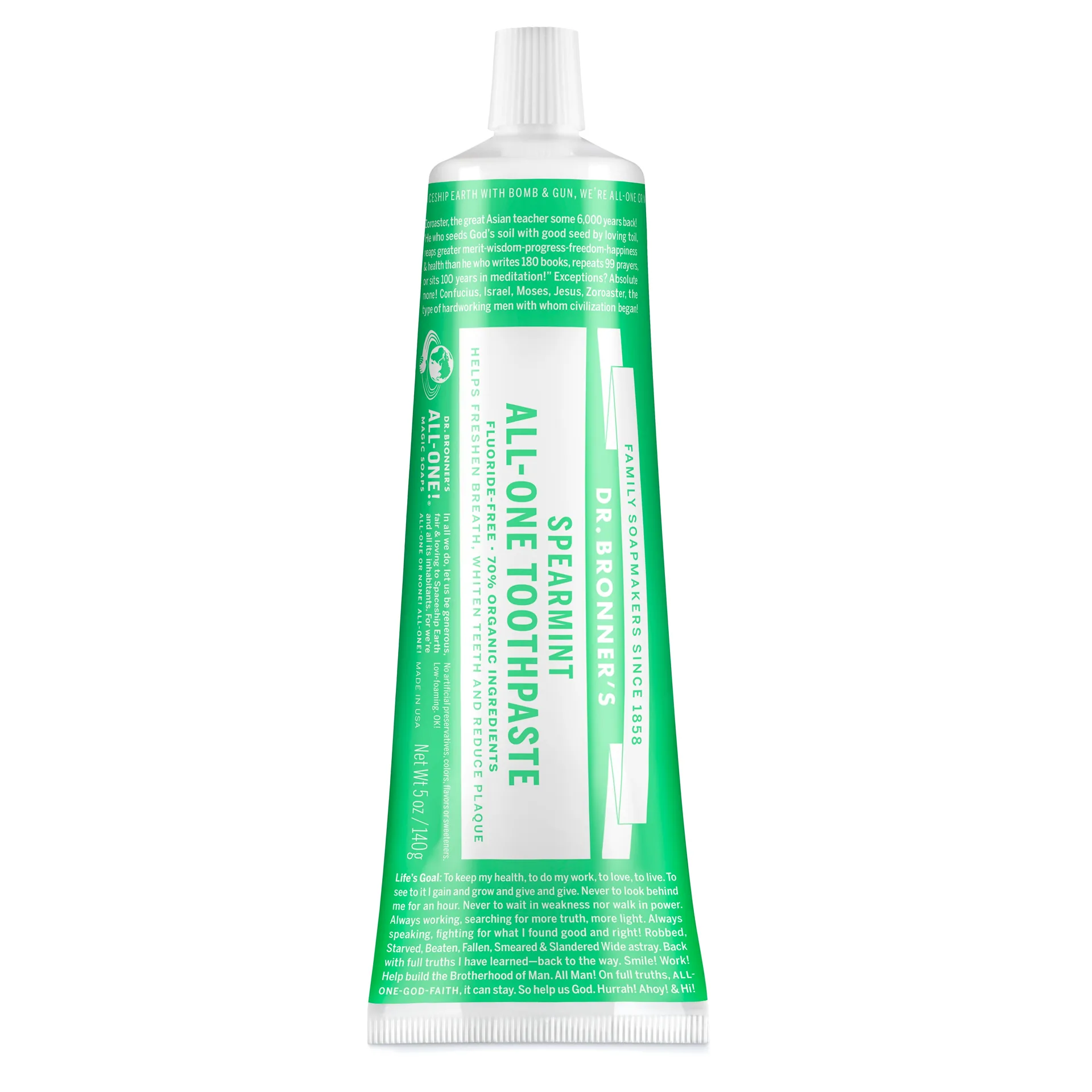 Dr. Bronner's Toothpaste | Spearmint | 5oz | Whitening | Natural and 70% Organic | Adults | Teens Children 3 and Above