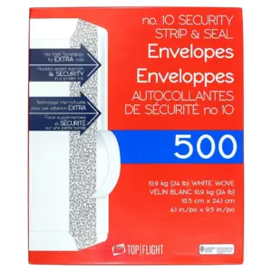 Top Flight #10 Security Strip and Seal Envelopes | 24lb | 4 1/8x9 1/2 500-count