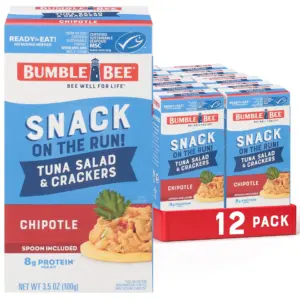 (12 pack) Bumble Bee Snack on The Run Chipotle Flavored Tuna Salad with Crackers Kit | 8g Protein per Serving | Ready to Eat | Spoon Included | Shelf Stable Box | 3.5 Ounce
