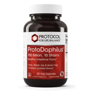 Protocol For Life Balance | ProtoDophilus | 100 Billion | 10 Strains | Healthy Intestinal Probiotic Flora to Support Digestive Function & Immune Health | 30 Veg Capsules