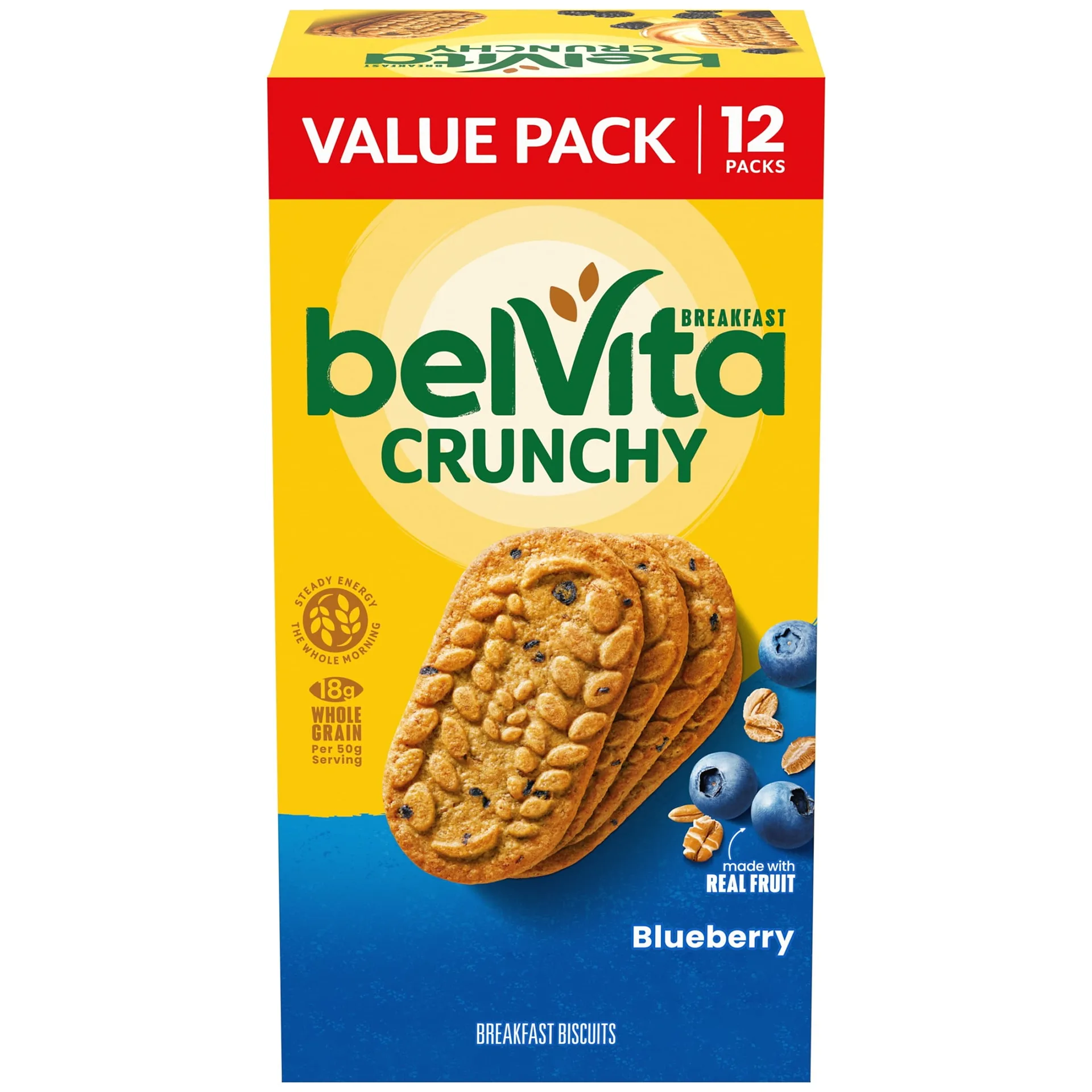 2 Pack belVita Blueberry Breakfast Biscuits | Value Pack | 12 Packs (4 Biscuits Per Pack)