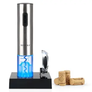 Secura Electric Wine Opener | Automatic Electric Wine Bottle Corkscrew Opener with Foil Cutter | Rechargeable (Stainless Steel)