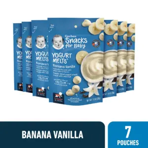 Gerber Snacks for Baby Yogurt Melts Banana Vanilla Freeze Dried Yogurt | 1 Ounce Bag (7 Pack)