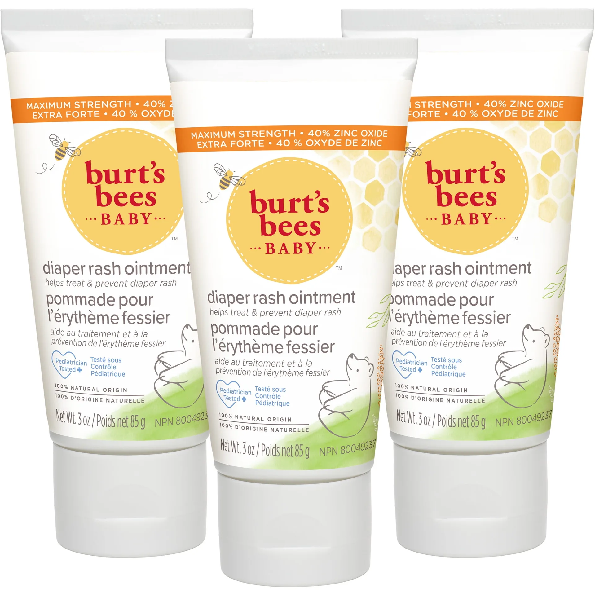 Burt's Bees Baby 100% Natural Origin Diaper Rash Ointment | 3 Ounce Tube | Pack of 3
