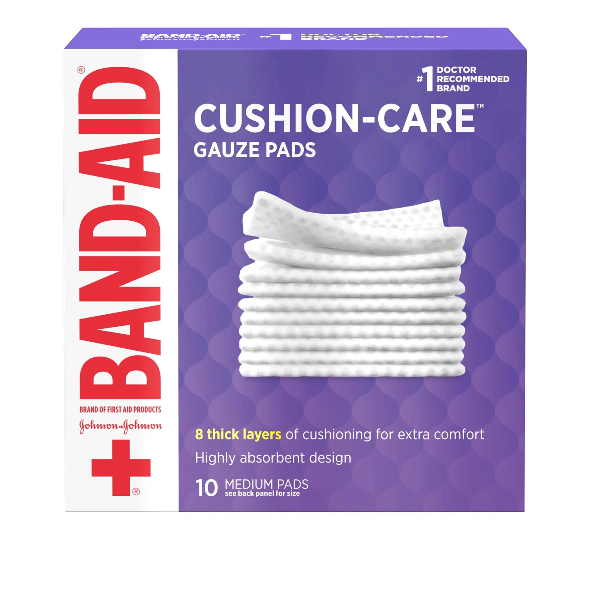 Band-Aid Brand Cushion Care Gauze Pads | Medium | 3 Inch x 3 Inch | 10 Ct
