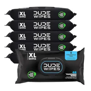 DUDE Wipes | Flushable Wipes | 6 Pack | 288 Wipes | Unscented Extra-Large Adult Wet Wipes | Vitamin-E and Aloe | Septic and Sewer Safe