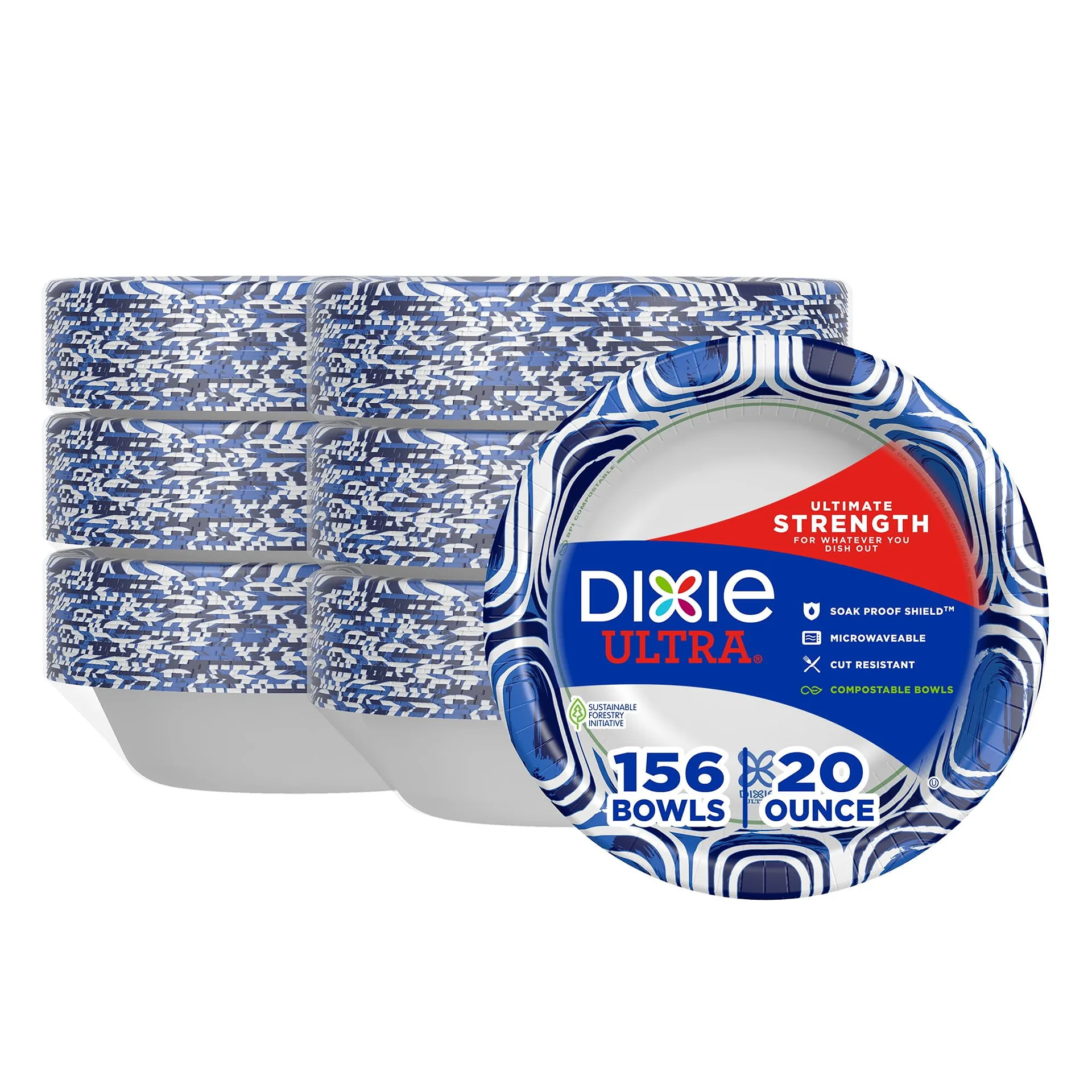 Dixie Ultra | Large Paper Bowls | 20 Ounce | 26 Count (Pack of 6) | Microwave Safe | Compostable | Disposable Bowls Great For Breakfast | Lunch | & Dinner Meals SHO26