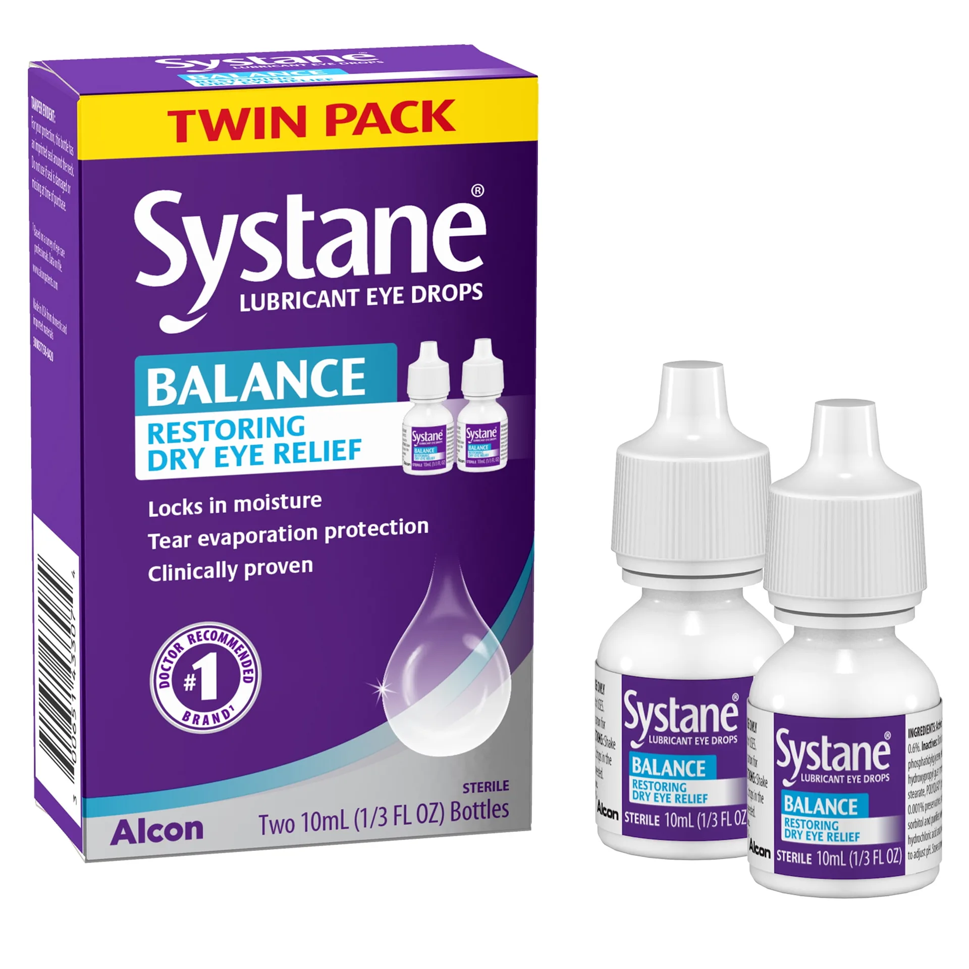 Systane Balance Lubricating Eye Drops for Dry Eyes Symptoms | 10mL | Twin Pack | 0.33 Ounce