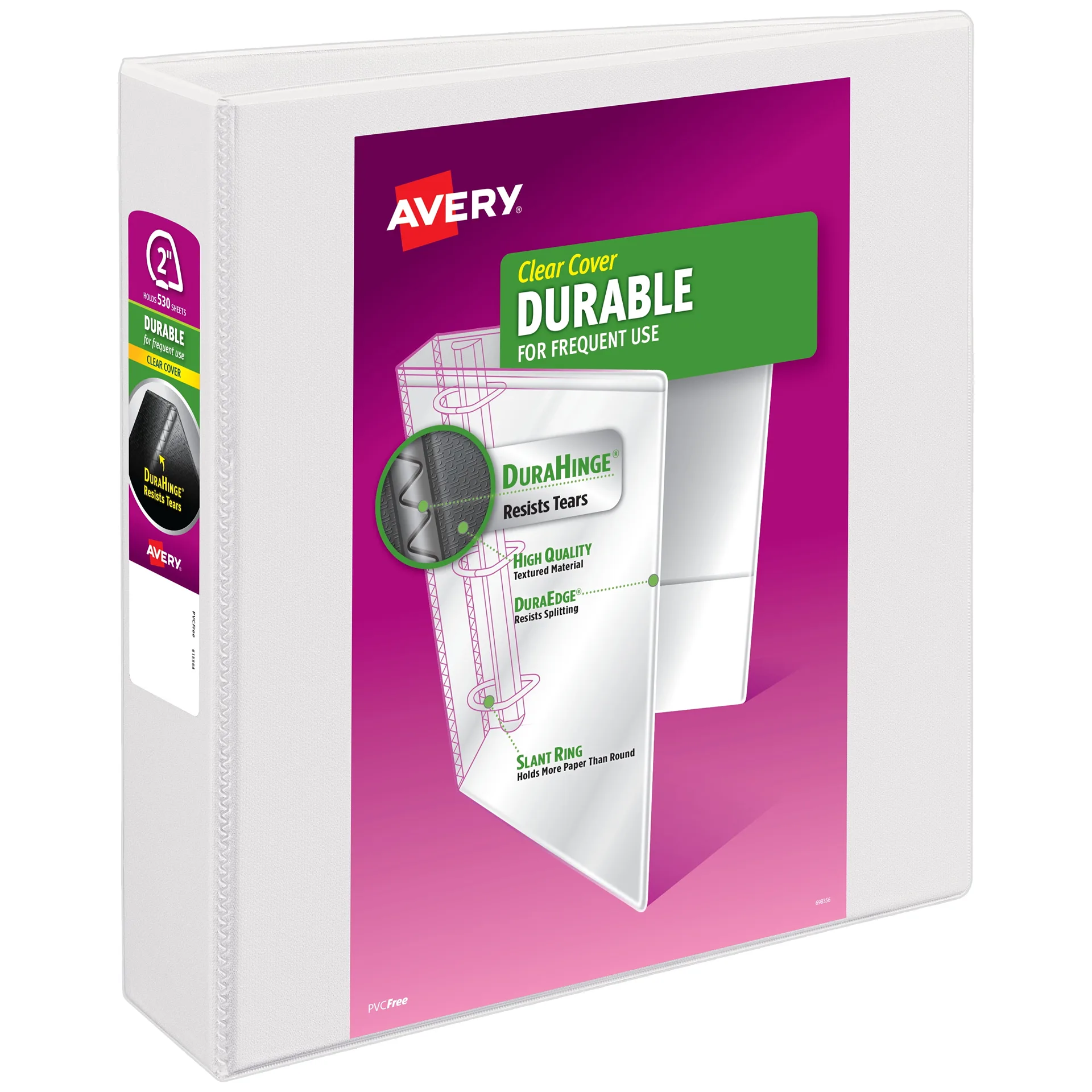 Avery Durable View Binders | 2 inch Rings | 1 White Binder (09501)