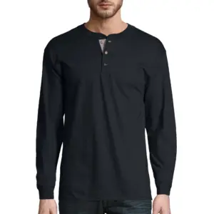 Hanes Men's Beefy Heavyweight Long Sleeve Three-Button Henley | Up to size 3XL