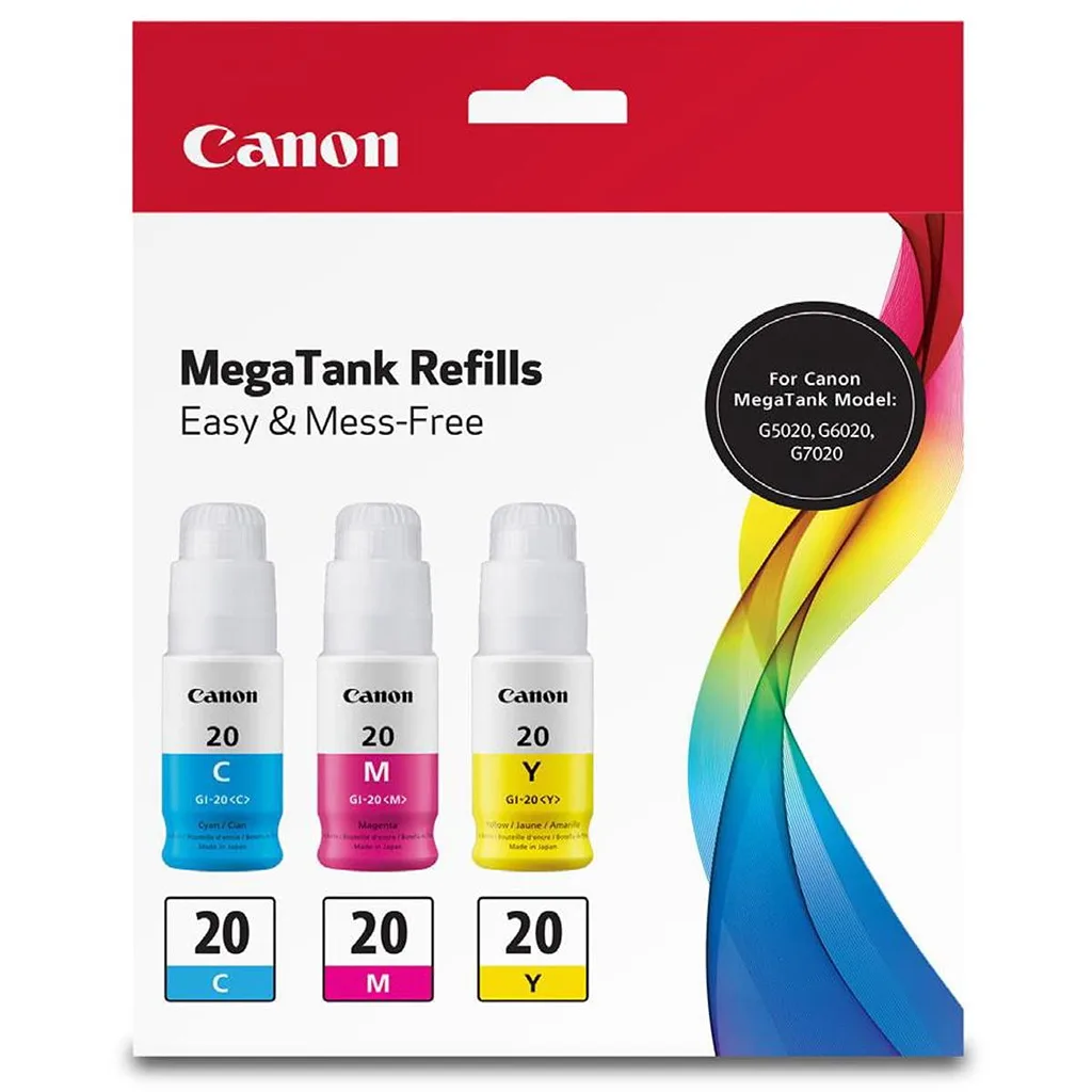 Canon Canon GI-20 Ink Bottle Pack (Cyan/Magenta/Yellow) Inch Retail Packaging