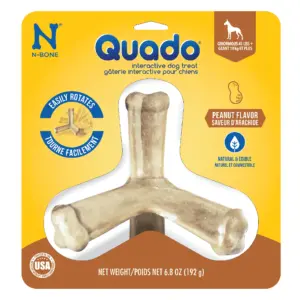 N-Bone Quado Dried Interactive Dog Chews | Peanut Flavor | Ginormous | Large | 1ct | 6.8oz | Natural | Edible | 100% Digestible Dog Chews Alternative to Plastic Toys | for Large Dogs | L