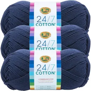 (3 Pack) Lion Brand Yarn 761-110 24-7 Cotton Yarn | Navy