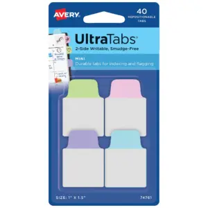 Avery Mini Ultra Tabs | 1 x 1.5 | 40 Repositionable Mini Tabs | 2-Side Writable | Assorted Pastel Colors (74761)