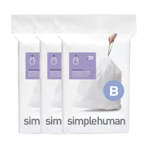 simplehuman Code B 90 Count | Dispenser Pack Custom Fit Liners | Drawstring Trash Bags | 6 Liter / 1.6 Gallon | White