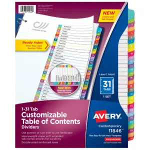 Avery Ready Index 31 Tab Dividers | Customizable TOC | 1 Set (11846)