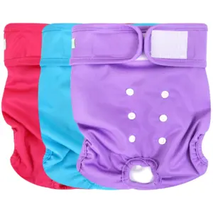 Wegreeco Pack of 3 Reusable Dog Diapers Female | Washable Premium Female Doggie Diapers | Super-Absorbent Dog Wraps | Large | Bright Color | Pink | Purple & Aqua | L